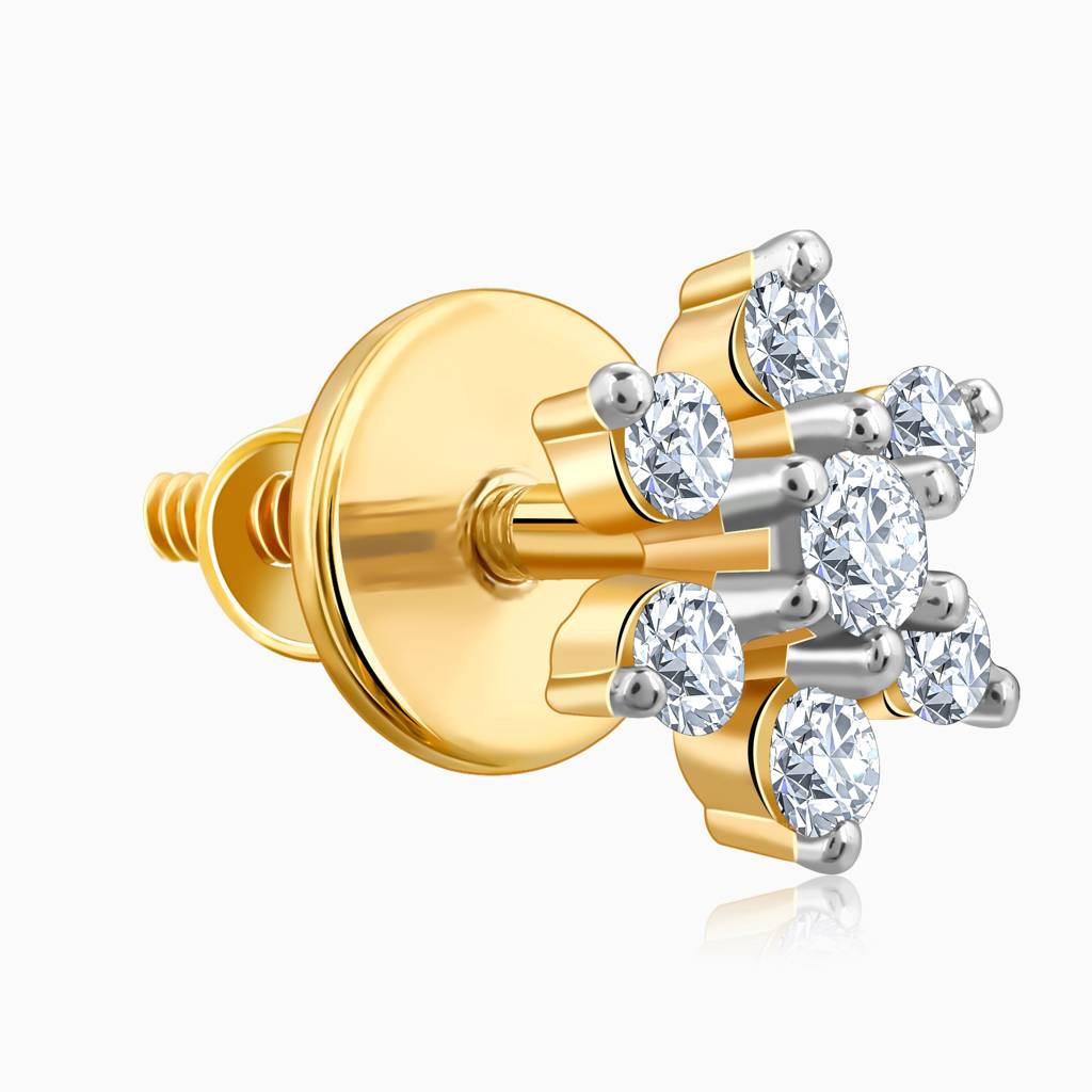 18K Gold Floral Glimmer Diamond Studs : GDLER0501