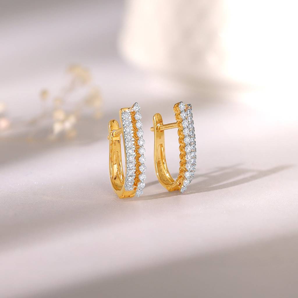 18K Gold Celestra Magic Diamond J-Hoop Earrings : GDLER0507