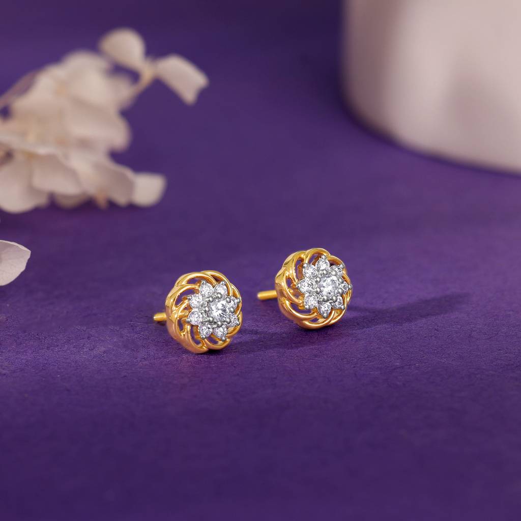 18K Gold Blooming Beauty Solitaire Diamond Earrings : GDLER0512