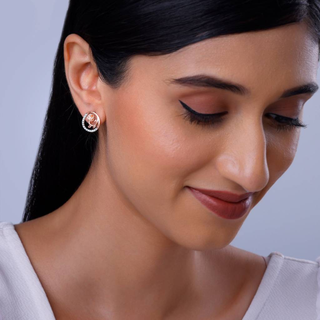 18K Rose Gold Blissful Shine Diamond Earrings : GDLER0513