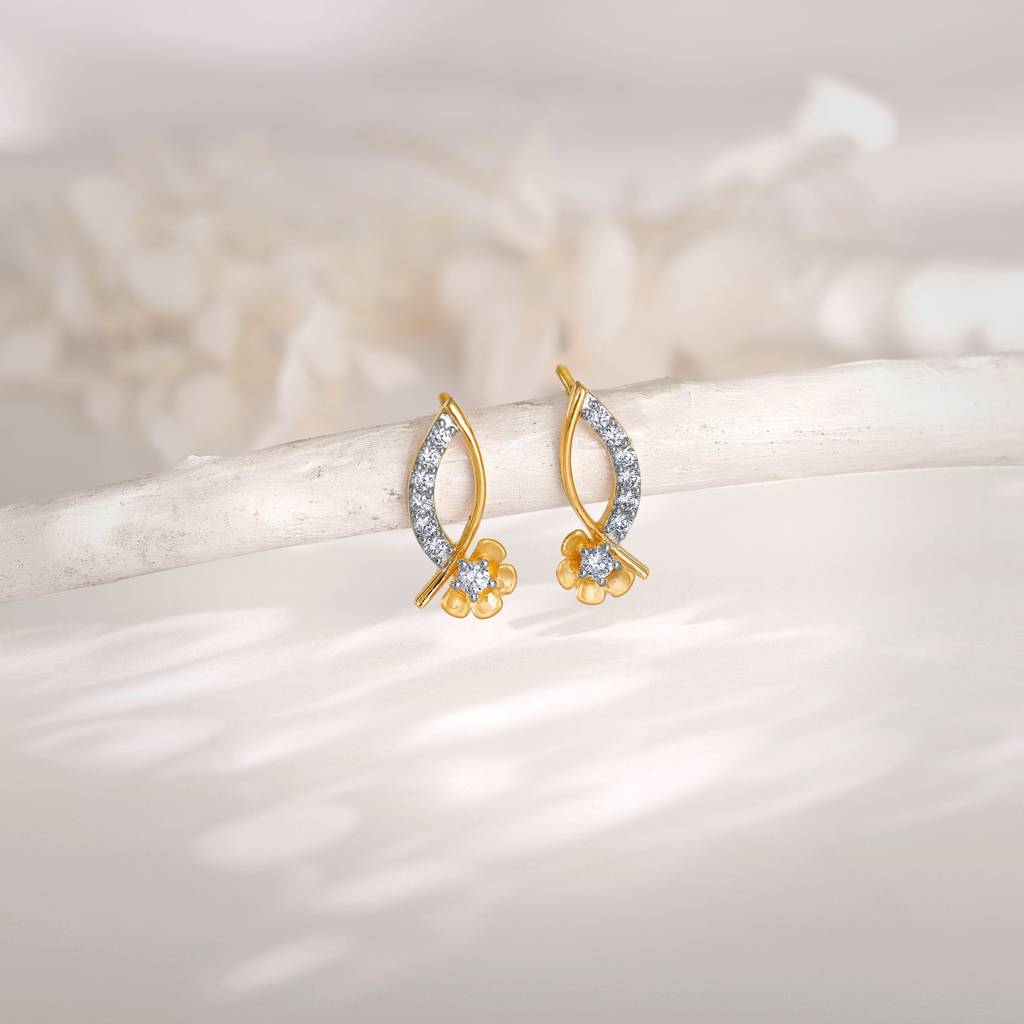 18K Gold Funky Florals Diamond Earrings : GDLER0514