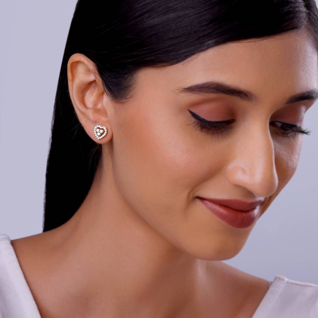 14K Gold Heartlet Diamond Earrings : GDLER0516