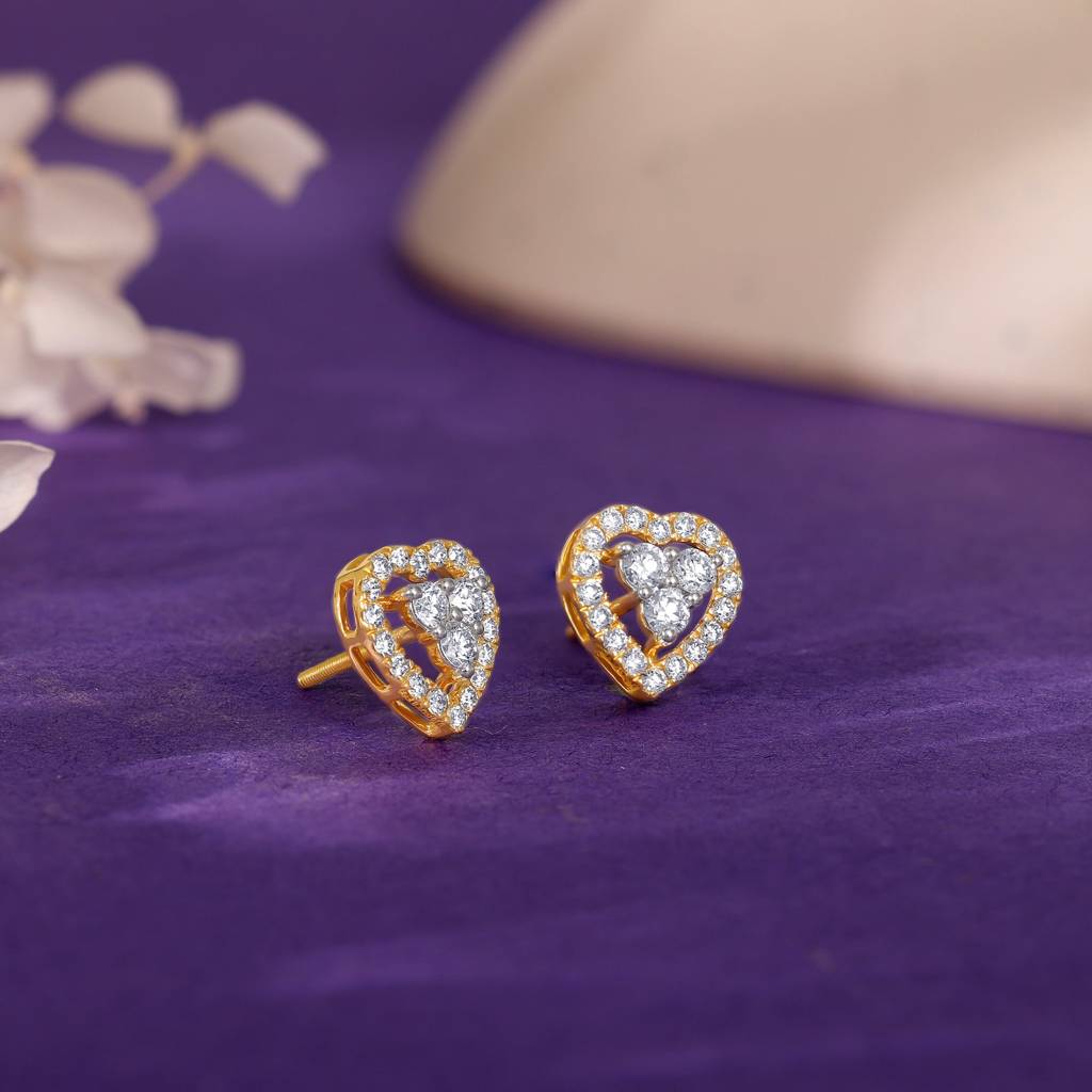 14K Gold Heartlet Diamond Earrings : GDLER0516