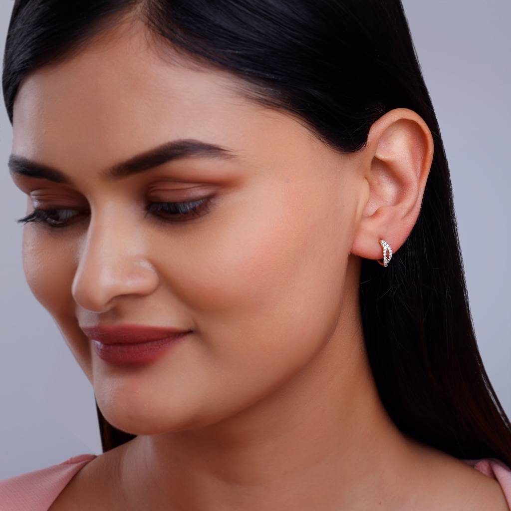 Gold Elixir Diamond J-Hoop Earrings : GDLER0526