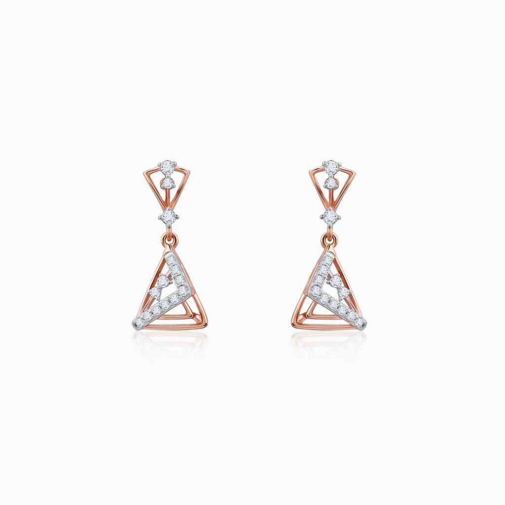 18K Rose Gold Ternion Diamond Dangler Earrings : GDLER0527
