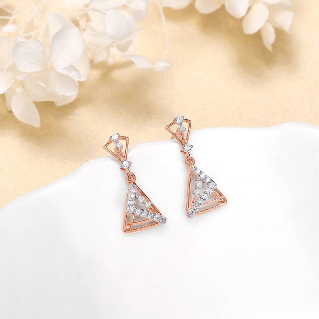18K Rose Gold Ternion Diamond Dangler Earrings : GDLER0527