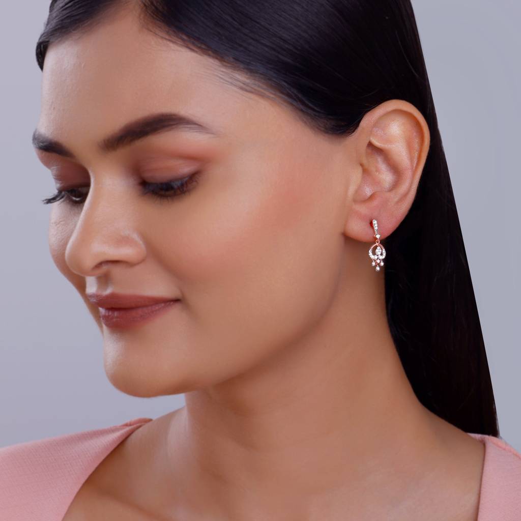18K Rose Gold Elegance Diamond Drop Earrings : GDLER0528