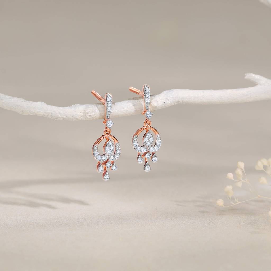 18K Rose Gold Elegance Diamond Drop Earrings : GDLER0528