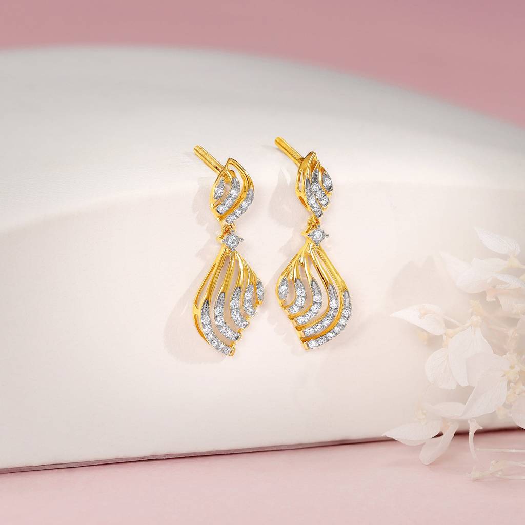 18K Gold Graceful Waves Diamond Earrings : GDLER0532