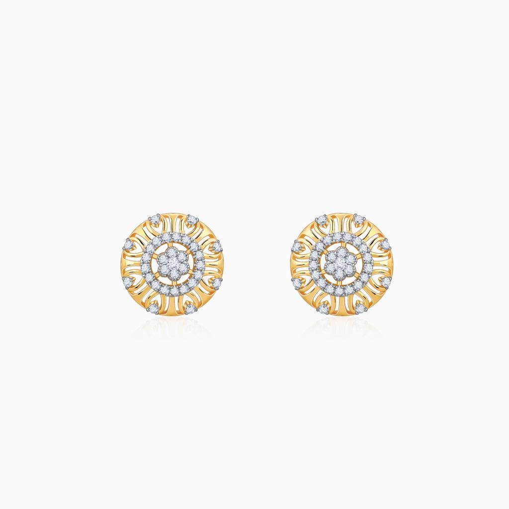 18K Gold Floral Charm Diamond Earrings : GDLER0533