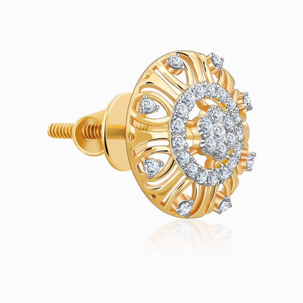 18K Gold Floral Charm Diamond Earrings : GDLER0533