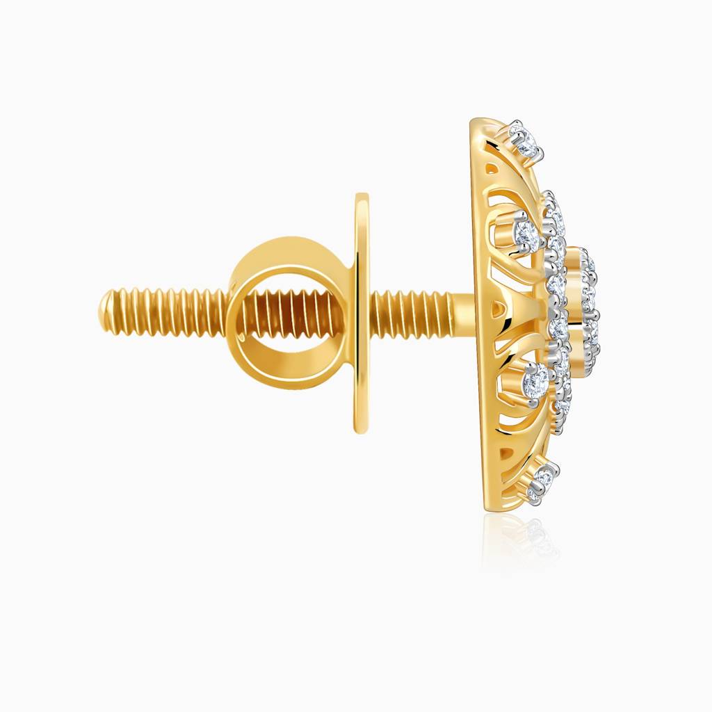 18K Gold Floral Charm Diamond Earrings : GDLER0533