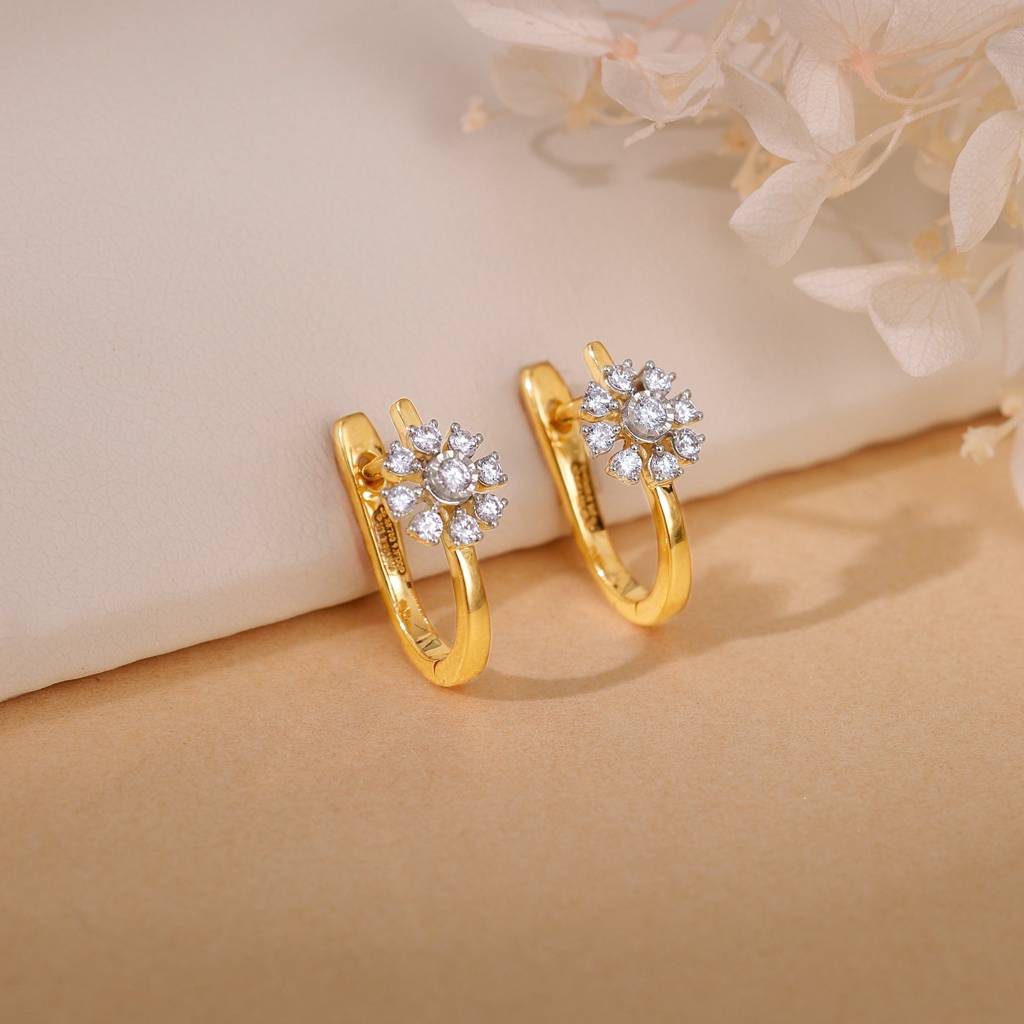 14K Gold Juliet Spark Diamond J-Hoop Earrings : GDLER0536