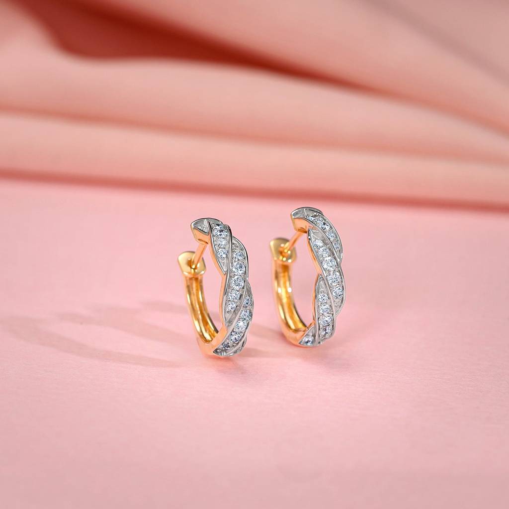 18K Gold Spiral Love Diamond Hoop Earrings : GDLER0538
