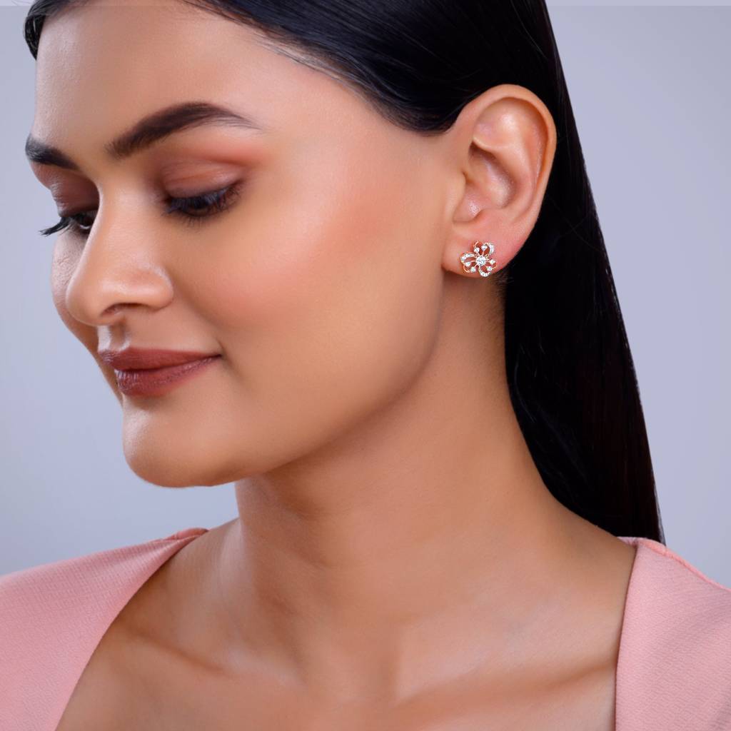 18K Rose Gold Floral Bae Diamond Earrings : GDLER0540