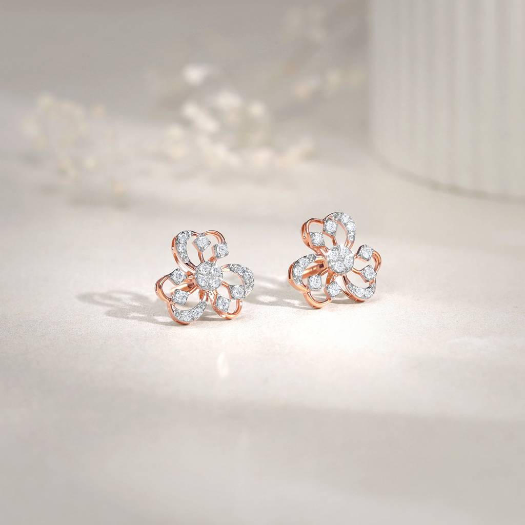 18K Rose Gold Floral Bae Diamond Earrings : GDLER0540