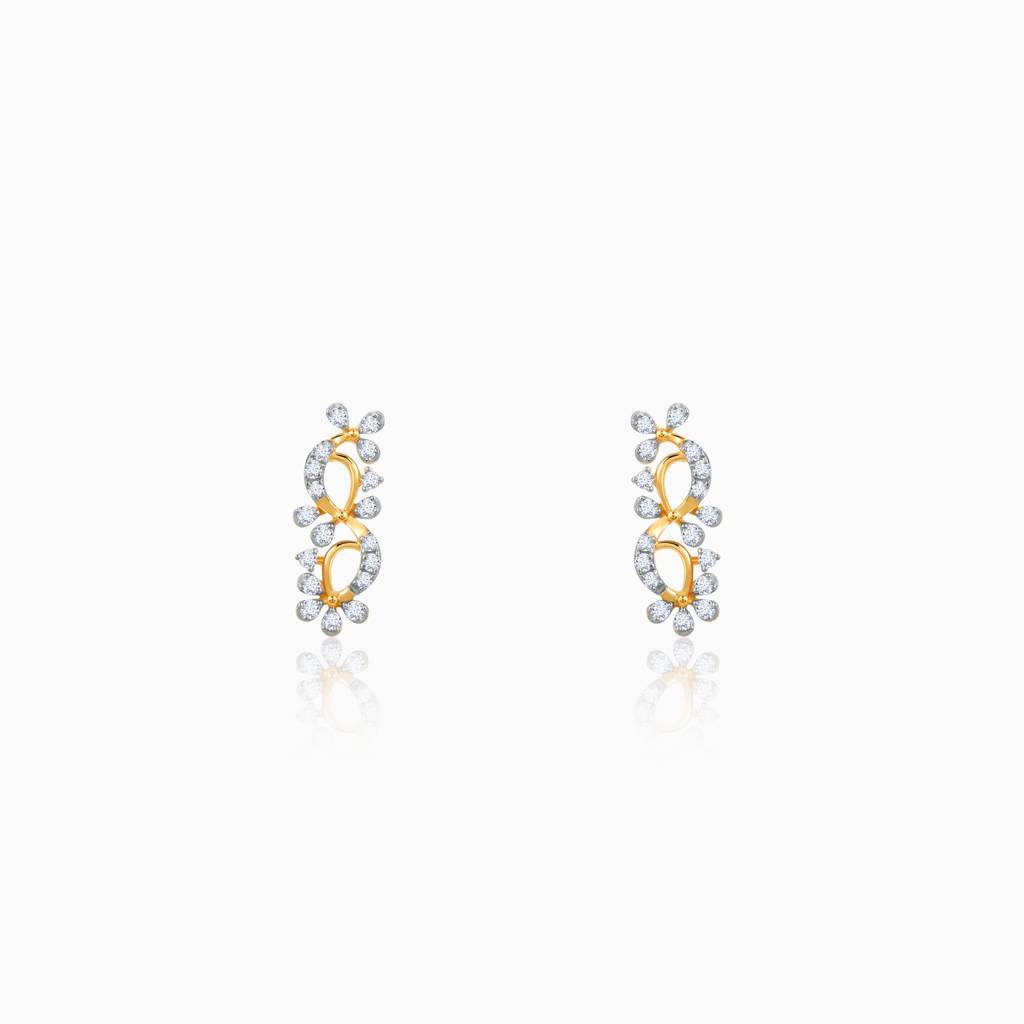 18K Gold Twinkling Twine Diamond Earrings : GDLER0545