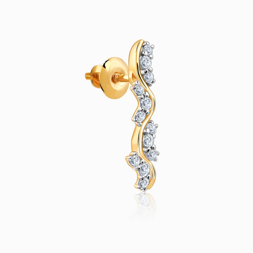 18K Gold Wavy Moments Diamond Earrings : GDLER0546