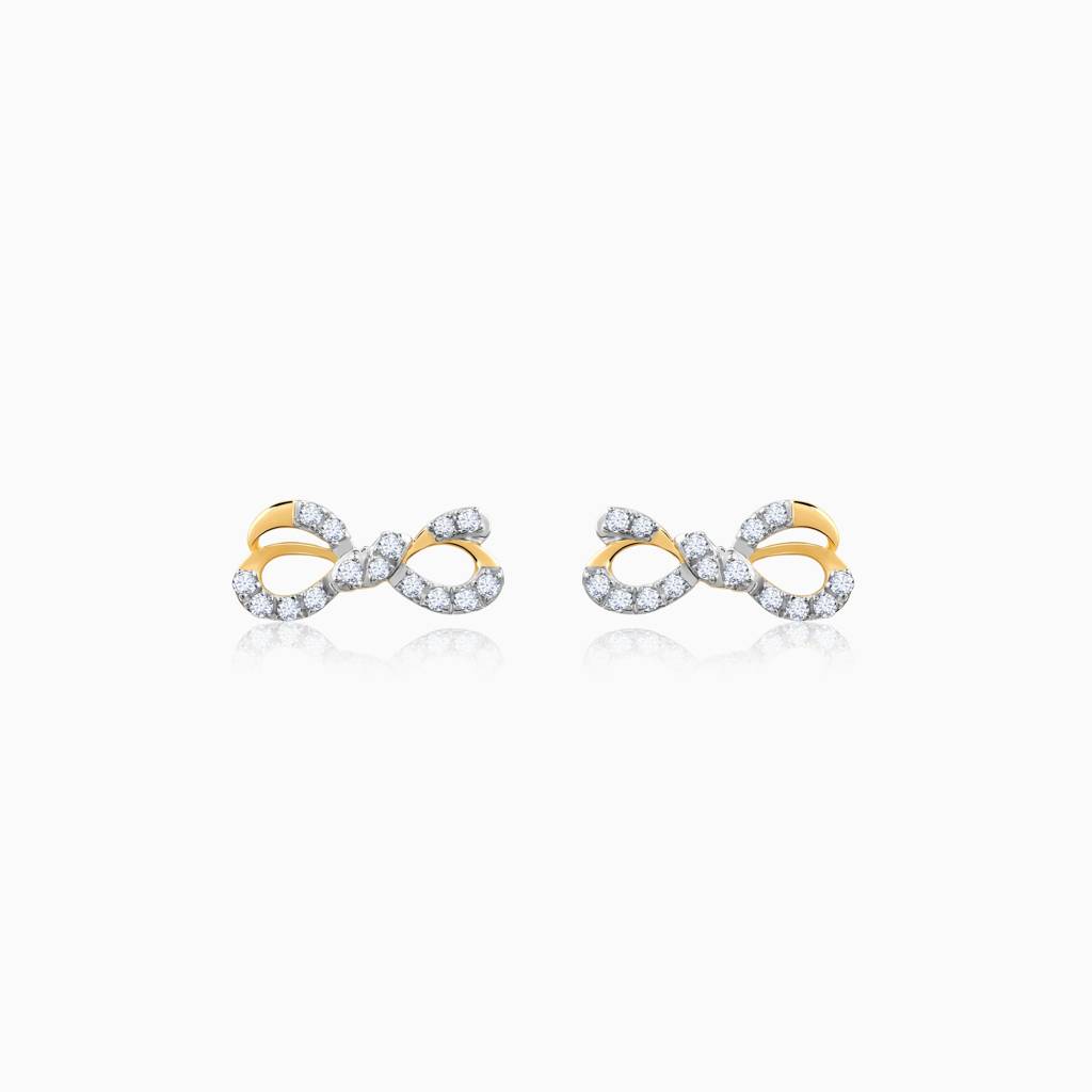 18K Gold Ribbon Love Diamond Earrings : GDLER0547