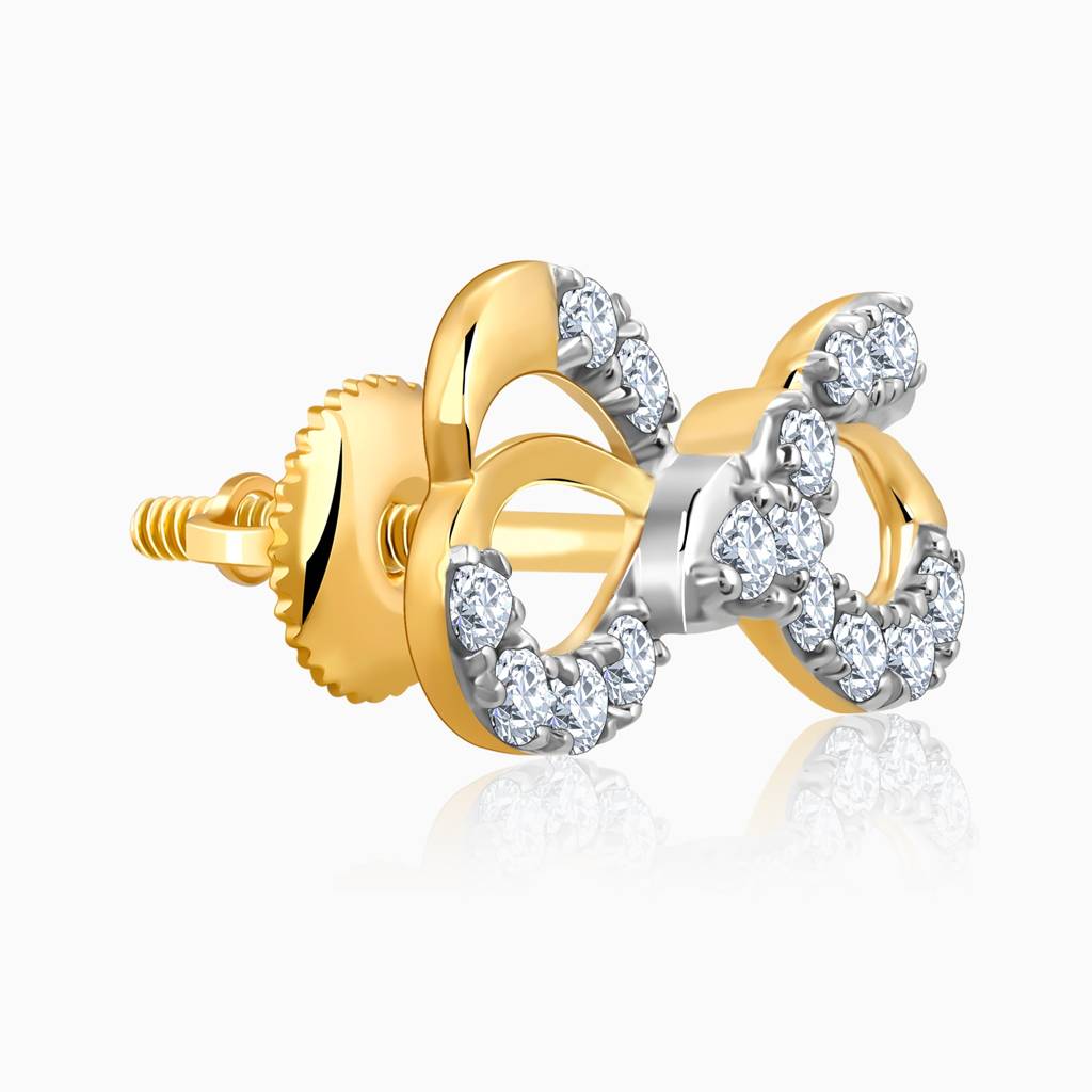 18K Gold Ribbon Love Diamond Earrings : GDLER0547