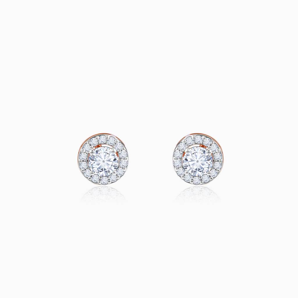 14K Rose Gold Halo Solitaire Diamond Studs : GDLER0551
