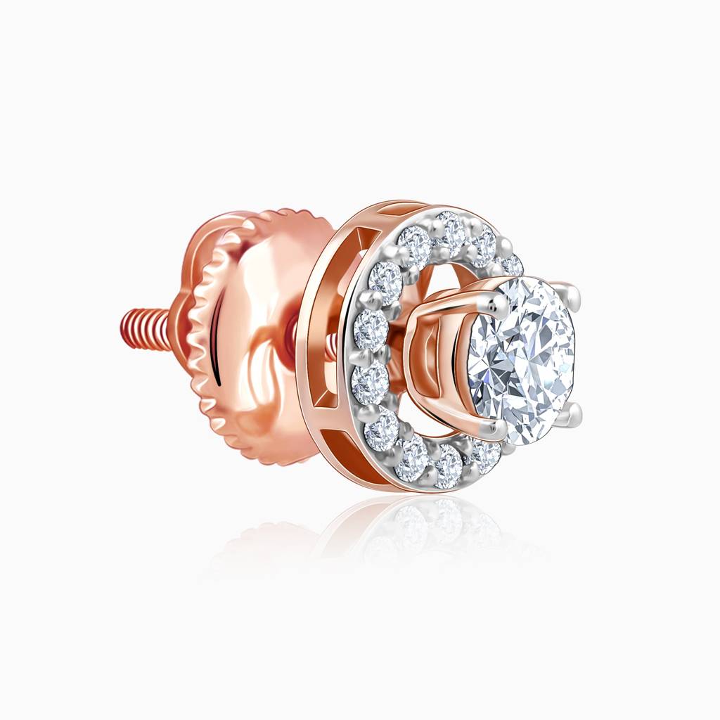 14K Rose Gold Halo Solitaire Diamond Studs : GDLER0551