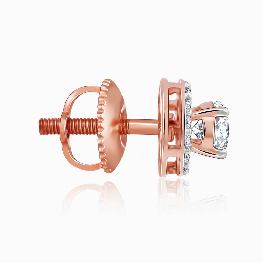 14K Rose Gold Halo Solitaire Diamond Studs : GDLER0551