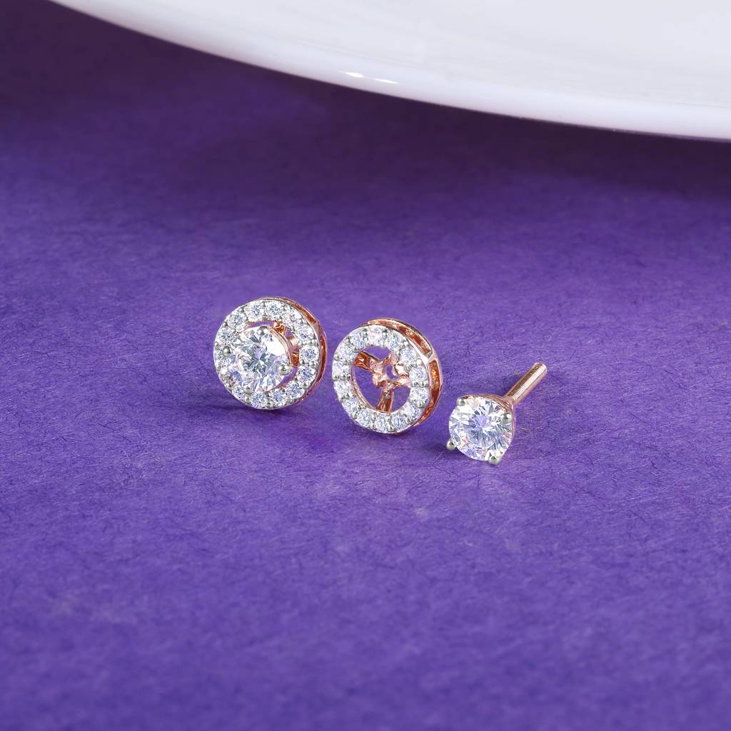 14K Rose Gold Halo Solitaire Diamond Studs : GDLER0551