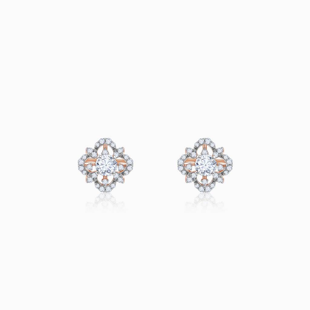 14K Rose Gold Floral Twist Diamond Earrings : GDLER0552