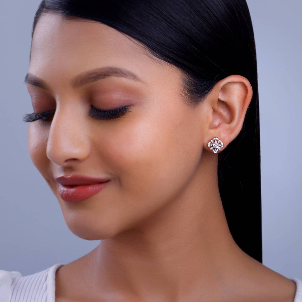 14K Rose Gold Floral Twist Diamond Earrings : GDLER0552