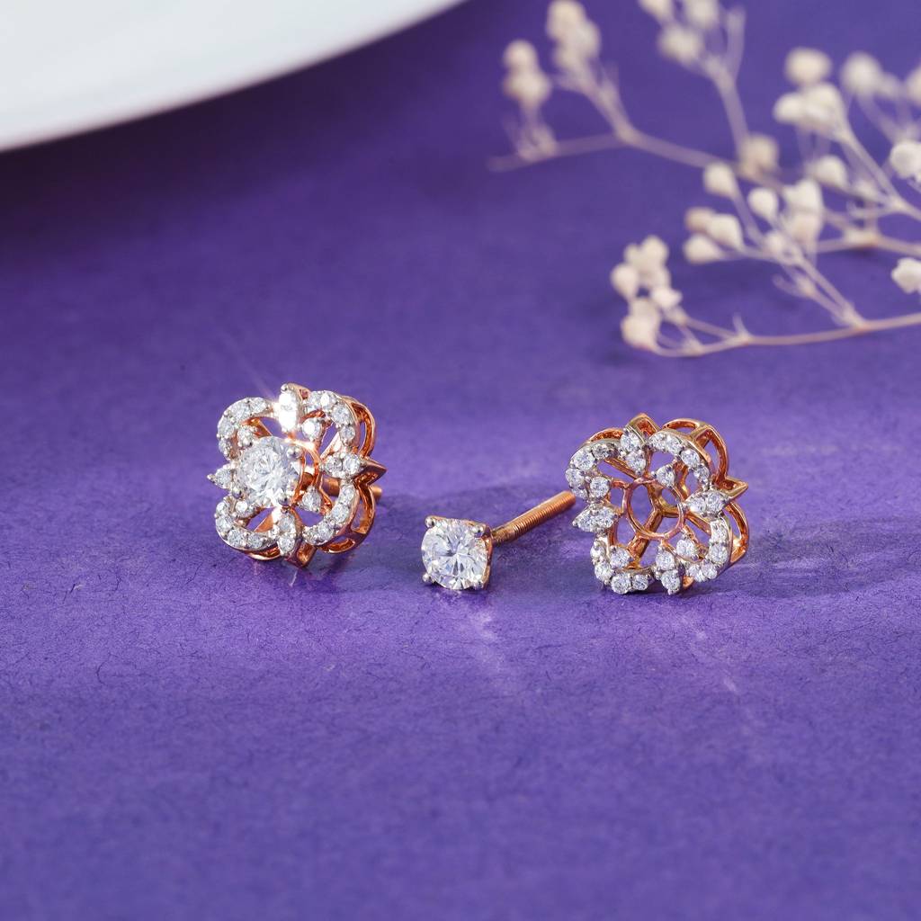 14K Rose Gold Floral Twist Diamond Earrings : GDLER0552