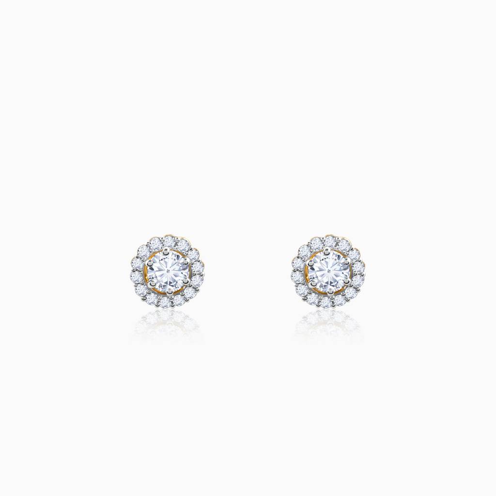 14K Gold Blossom Halo Diamond Earrings : GDLER0554