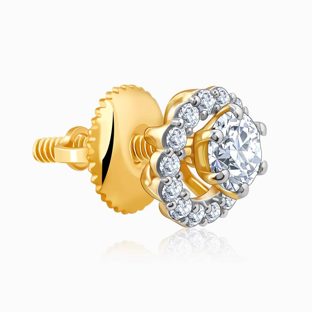 14K Gold Blossom Halo Diamond Earrings : GDLER0554