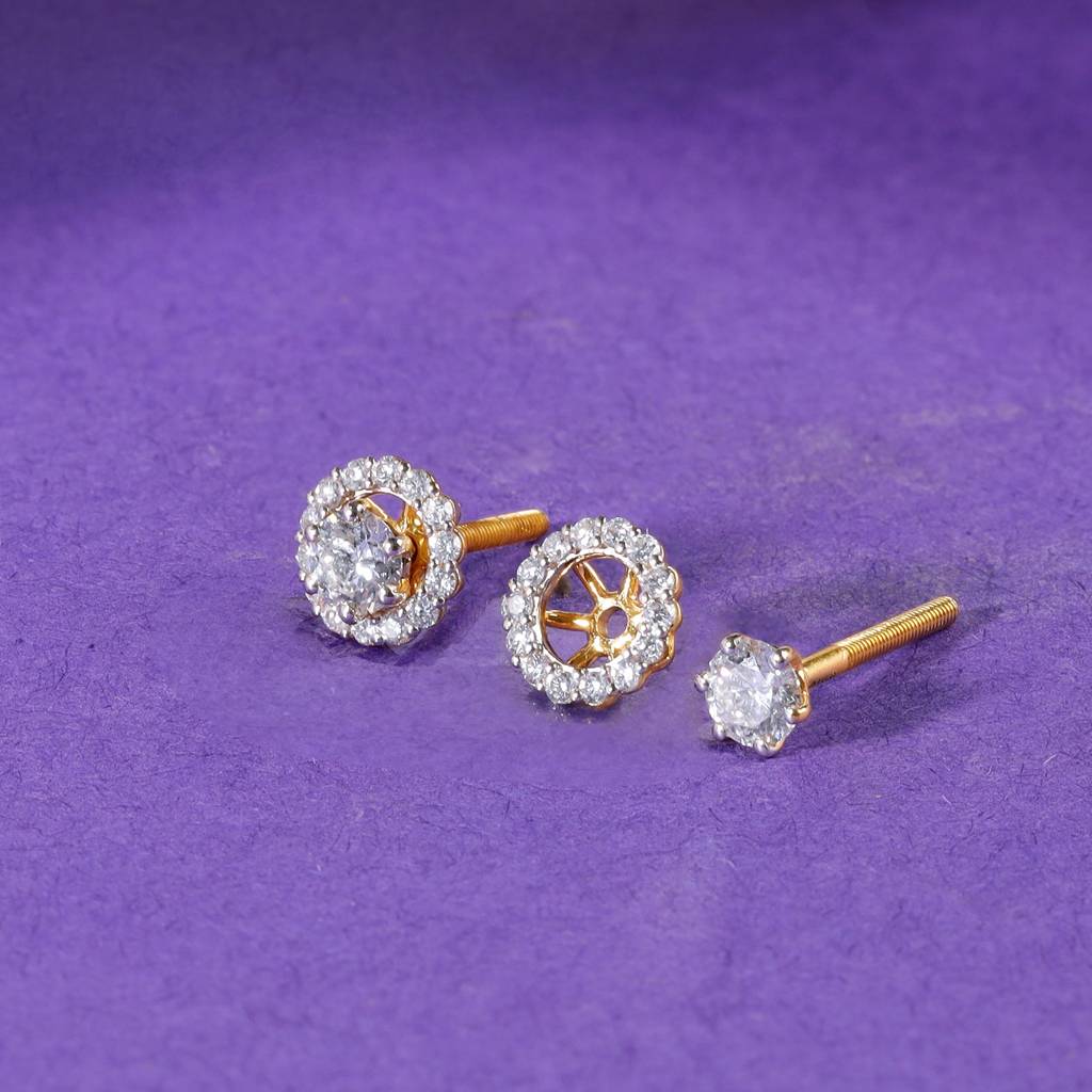 14K Gold Blossom Halo Diamond Earrings : GDLER0554