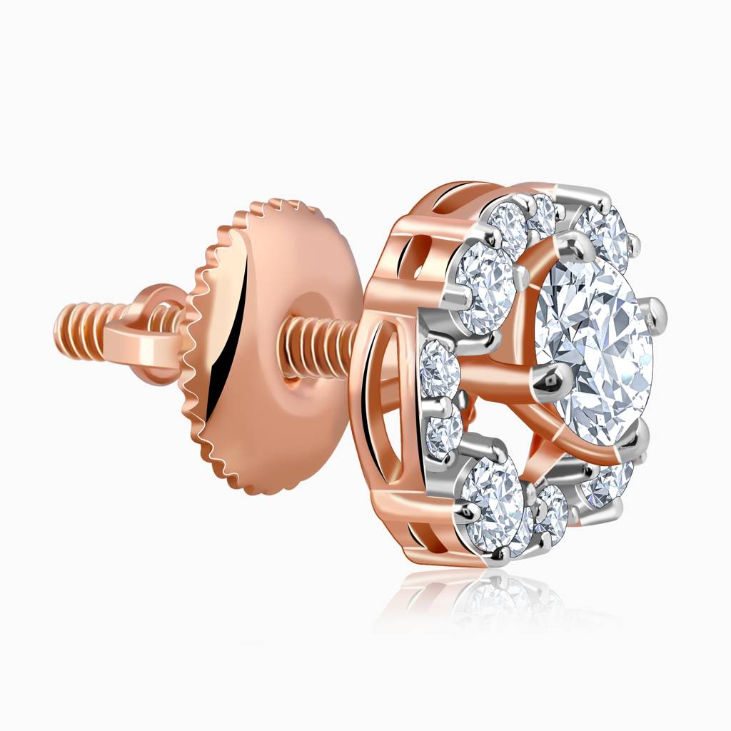 14K Rose Gold Spring Halo Diamond Earrings : GDLER0555