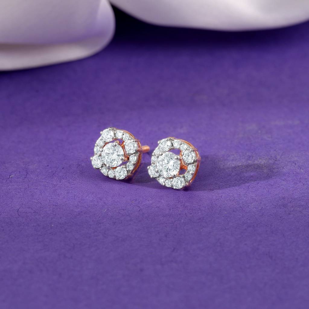 14K Rose Gold Spring Halo Diamond Earrings : GDLER0555