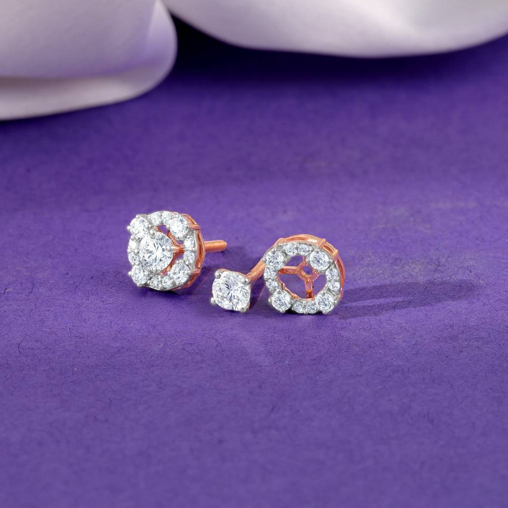 14K Rose Gold Spring Halo Diamond Earrings : GDLER0555