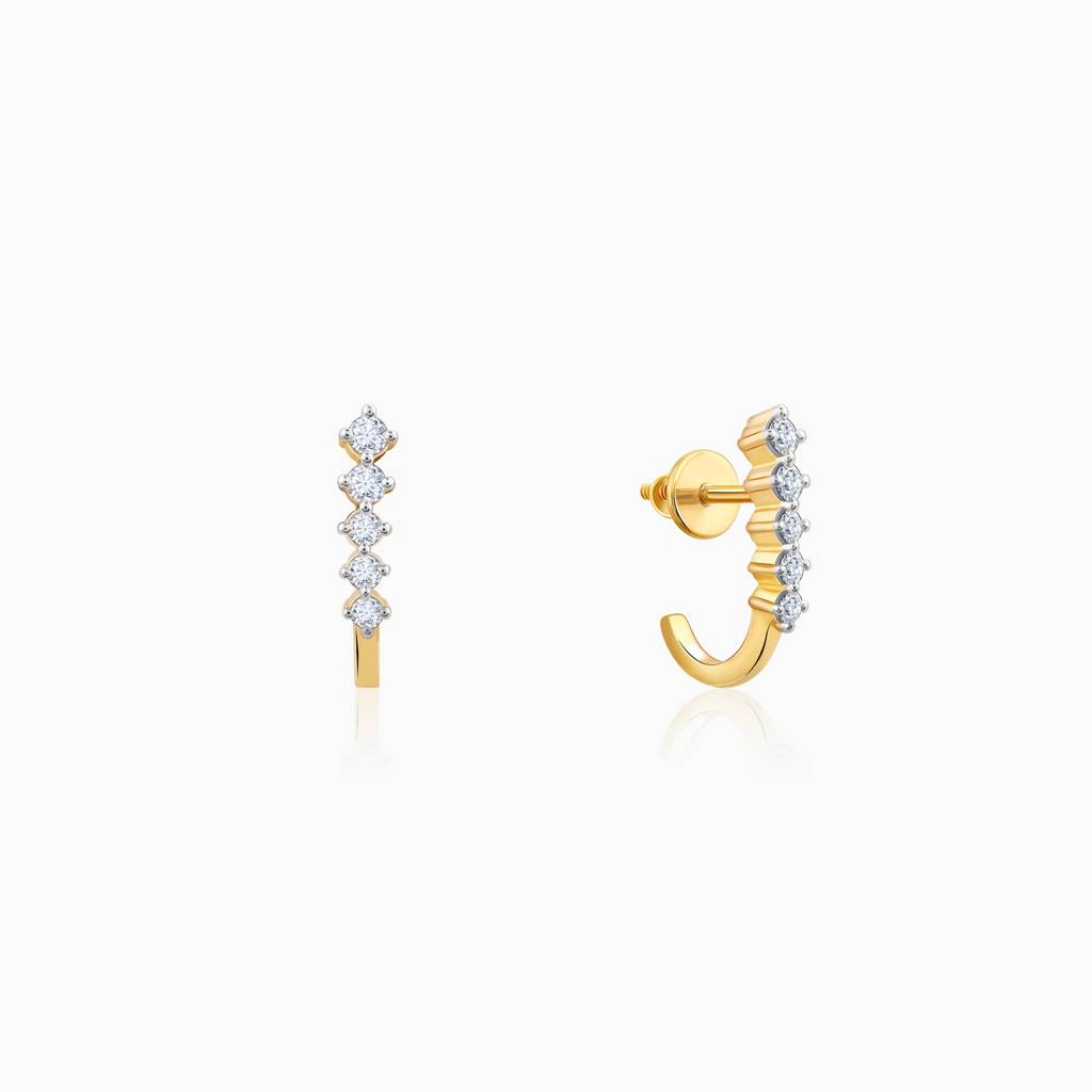 18K Gold Classic Diamond J Hoop Earrings : GDLER0557
