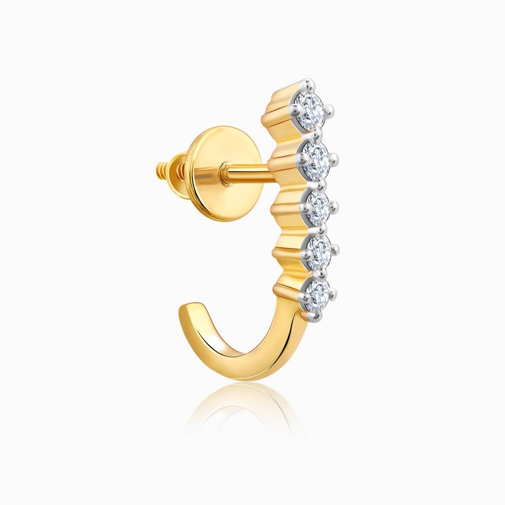 18K Gold Classic Diamond J Hoop Earrings : GDLER0557