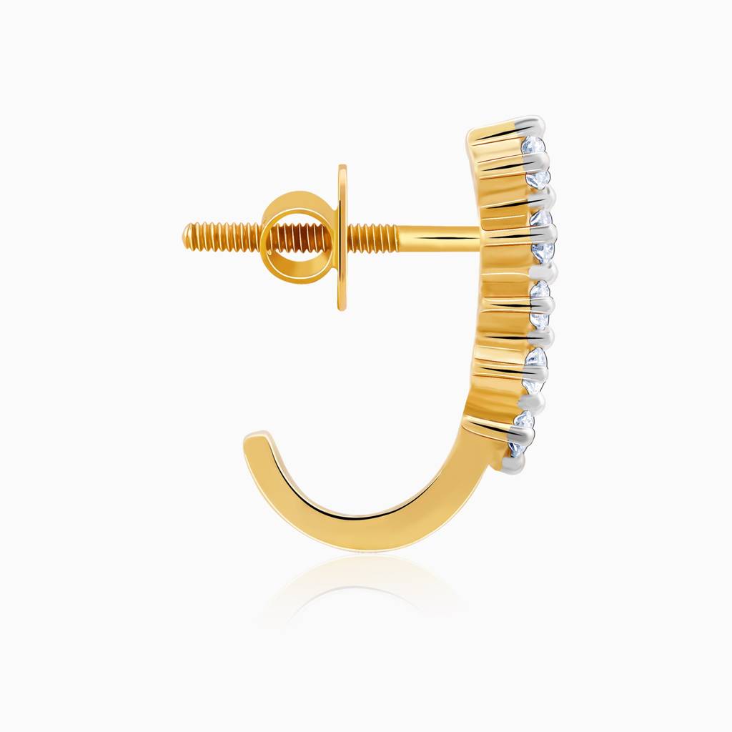 18K Gold Classic Diamond J Hoop Earrings : GDLER0557