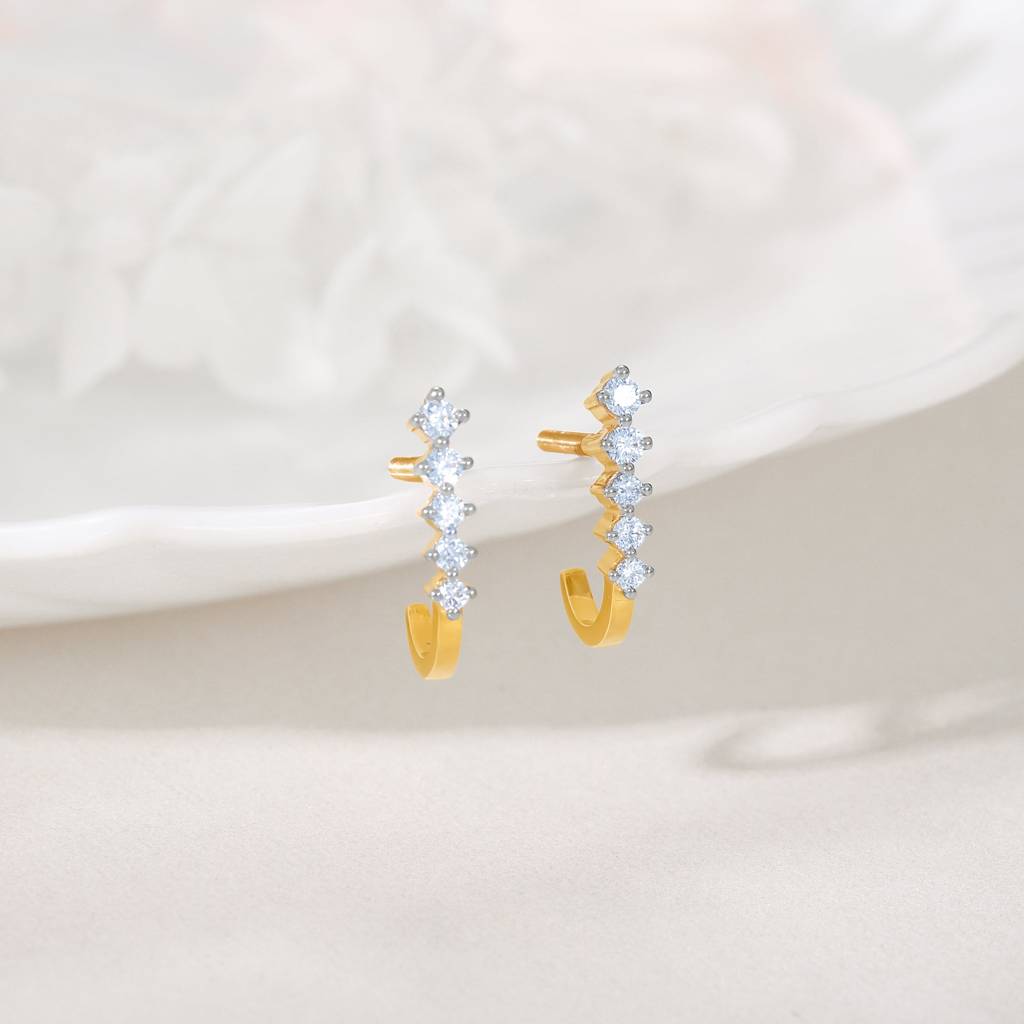 18K Gold Classic Diamond J Hoop Earrings : GDLER0557