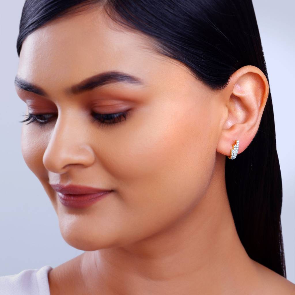 18K Gold Lumiere Diamond Semi Hoop Earrings : GDLER0558