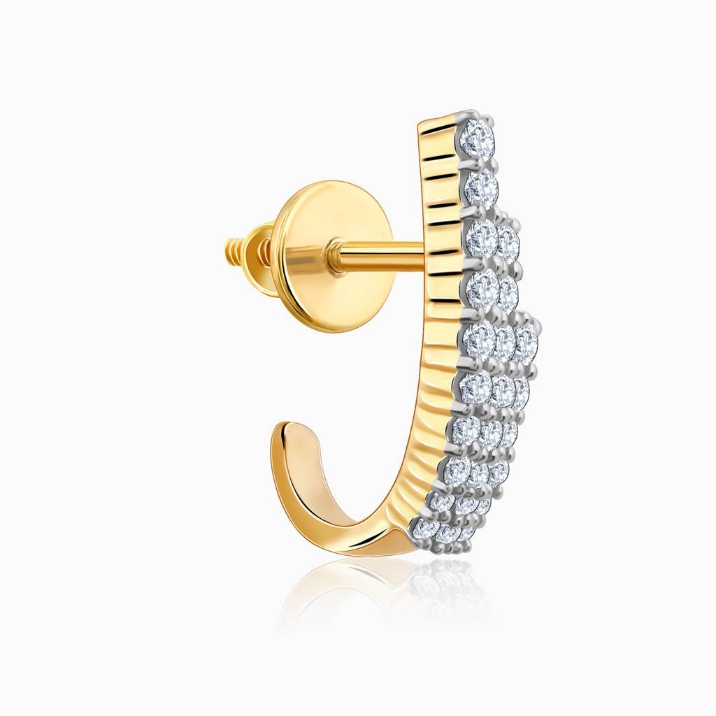 18K Gold Lumiere Diamond Semi Hoop Earrings : GDLER0558