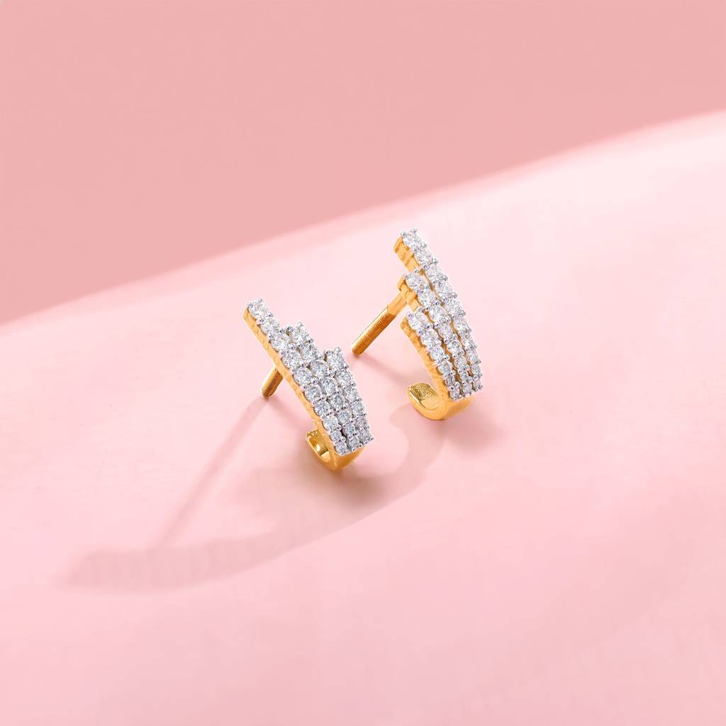 18K Gold Lumiere Diamond Semi Hoop Earrings : GDLER0558