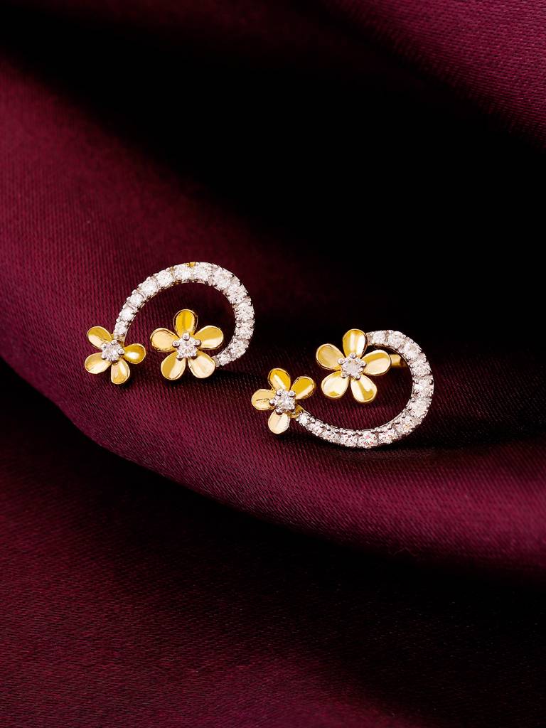 Giva 18K Yellow Gold Sumptuous Flower Diamond Earrings : GDLER055