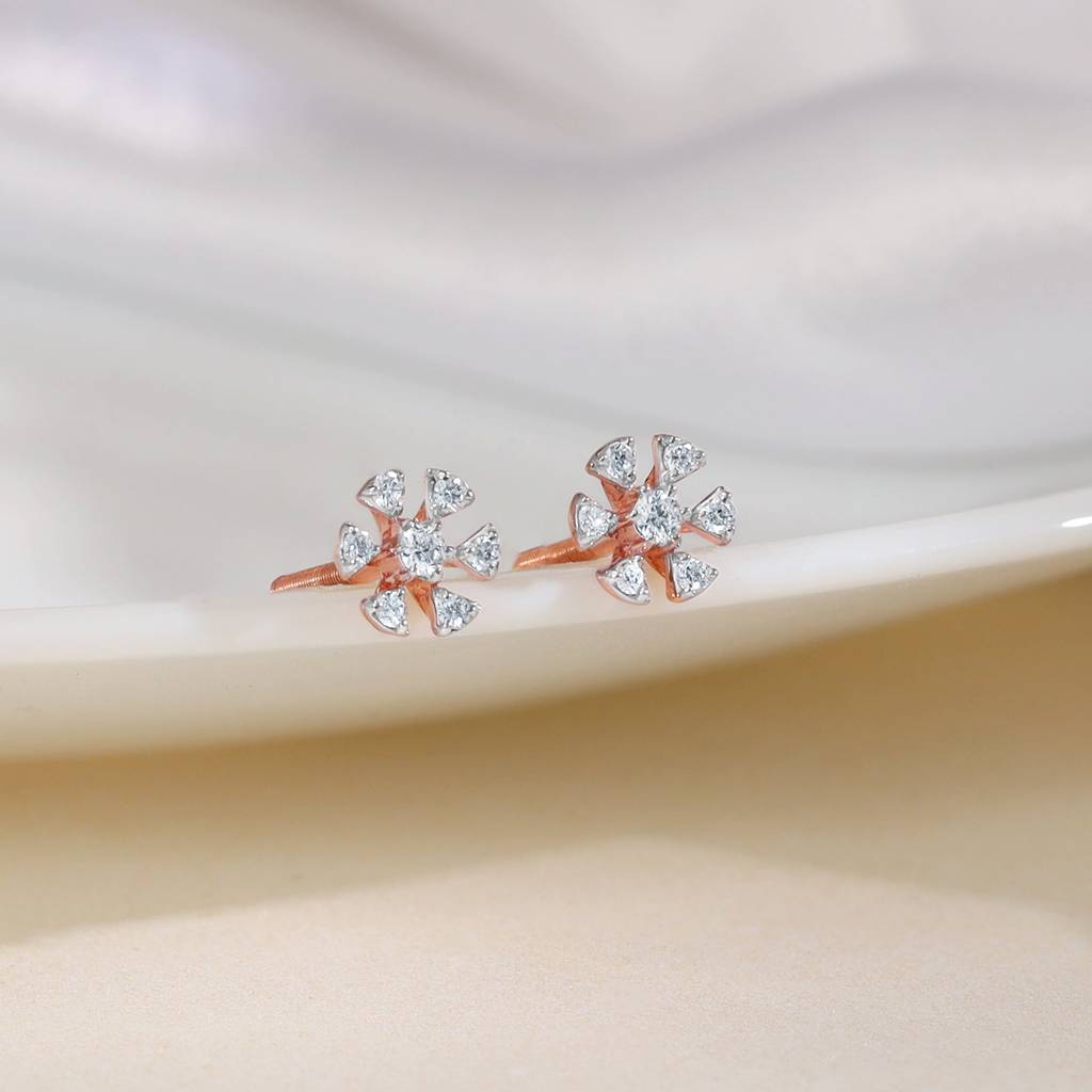 18K Rose Gold Floret Diamond Studs : GDLER0560