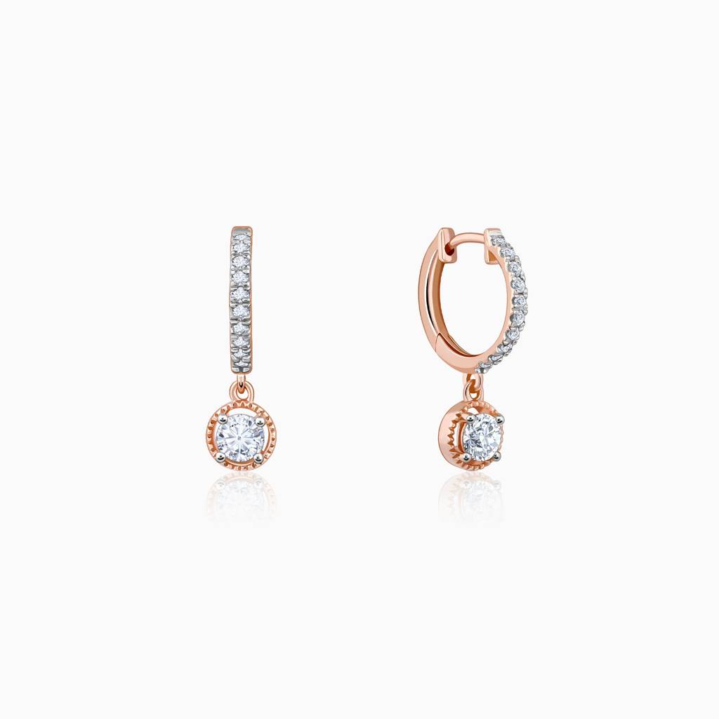 18K Rose Gold Glittering Drop Diamond Earrings : GDLER0588