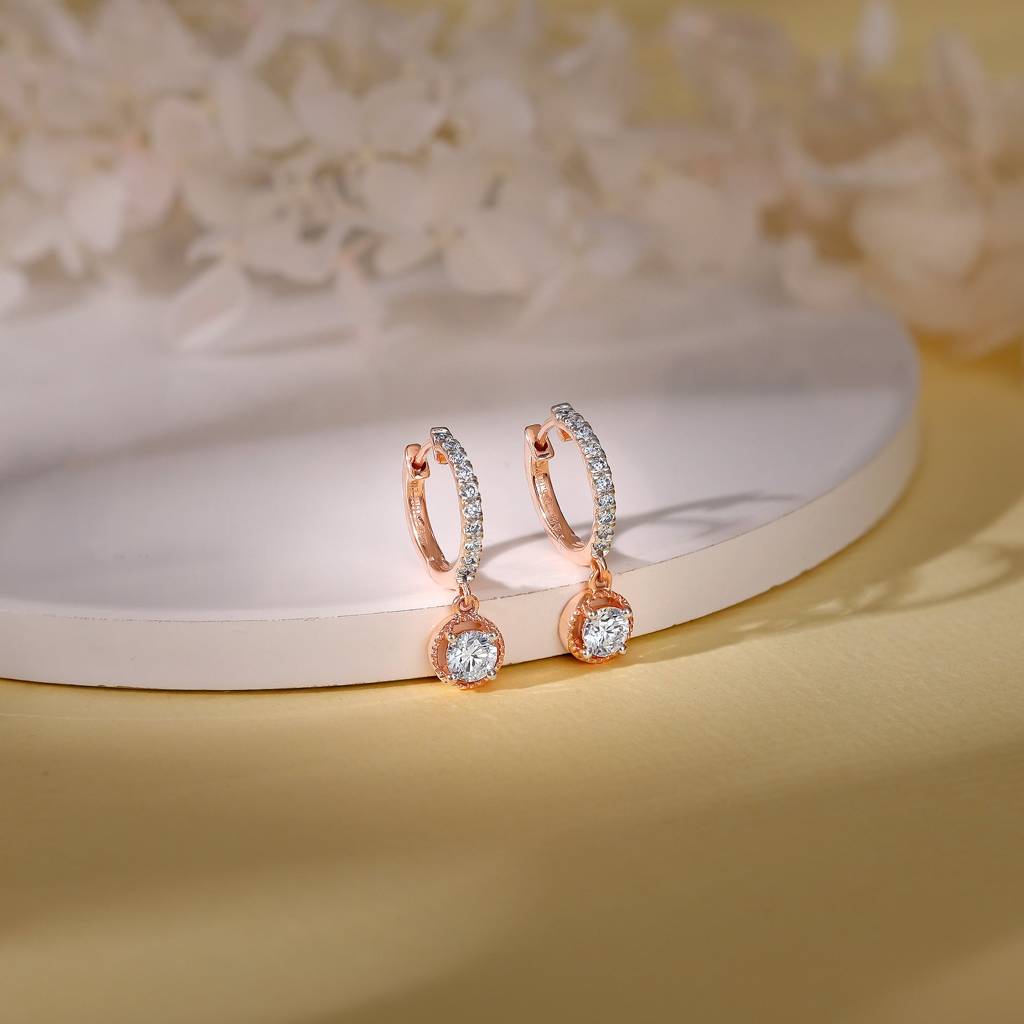 18K Rose Gold Glittering Drop Diamond Earrings : GDLER0588