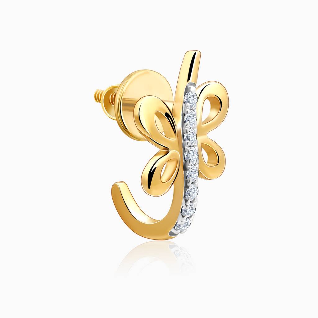 14K Gold Fides J-Hoop Diamond Earrings : GDLER0589