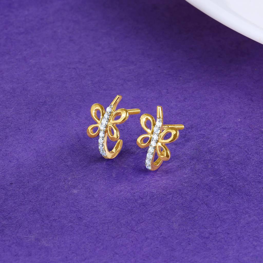 14K Gold Fides J-Hoop Diamond Earrings : GDLER0589